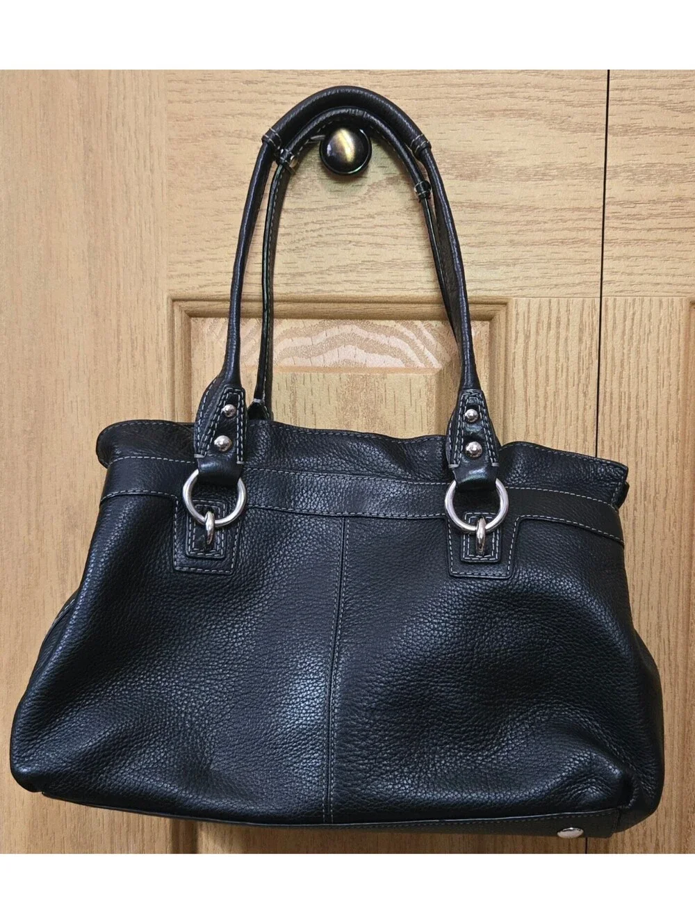 Coach Black Pebbled Leather Satchel Handbag with Silver Hardware